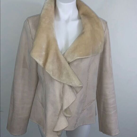 Dress Barn Black faux Shearling coat drape front 🖤 WARM size medium beautiful! - Picture 4 of 13